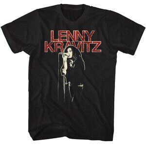 Lenny Kravitz Distress Text Black Adult T-Shirt 99